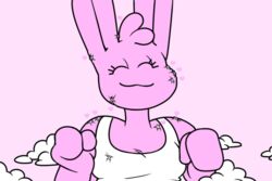  3:2 anthro anthro_focus bubblebun closed_eyes clothed clothing cloud cuddling eyelashes female female_focus fluffy gentle_giant group heart_symbol hug human lagomorph leporid macro mammal pink_body rabbit shirt silverscarf size_difference slightly_chubby slightly_chubby_female smaller_human smile solo_focus tank_top topwear 