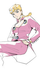  1boy blonde_hair blue_eyes braid braided_ponytail cleavage_cutout clothing_cutout giorno_giovanna hands_in_pockets jojo_no_kimyou_na_bouken ladybug_ornament male_focus no_pupils solo vento_aureo wuziky00 