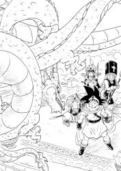  1other 2boys 2girls armor bikini_armor bulma_briefs cape chi-chi_(dragon_ball) clenched_hands clenched_teeth cloud cosplay creator_connection crossover dragon dragon_ball dragon_ball_(classic) dragon_quest dragon_quest_iii eastern_dragon erdrick's_sword gloves gvdygdu hat helmet holding holding_shield holding_staff husband_and_wife kuririn long_hair merchant_(dq3) merchant_(dq3)_(cosplay) midriff mitre monochrome multiple_boys multiple_girls muscular muscular_male polearm priest_(dq3) priest_(dq3)_(cosplay) roto_(dq3) roto_(dq3)_(cosplay) scared shenron_(dragon_ball) shield son_goku spear spiked_hair staff sweatdrop sword sword_on_back tabard teeth toriyama_akira_(style) tunic turban vest warrior_(dq3) warrior_(dq3)_(cosplay) weapon weapon_on_back winged_helmet 