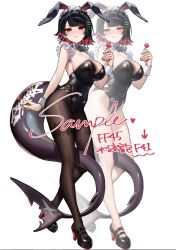  alternate_costume animal_ears black_hair black_leotard black_pantyhose black_shoes breasts candy cleavage collar colored_inner_hair ellen_joe fake_animal_ears female fins fish_tail food frills full_body highres holding holding_candy holding_food holding_lollipop large_breasts leotard lollipop maid_headdress metal_collar metal_hair multicolored_hair pantyhose playboy_bunny rabbit_ears red_eyes red_hair shark_girl shark_tail shoes short_hair simple_background smilesmile1312 strapless strapless_leotard tail white_background white_headdress wrist_cuffs zenless_zone_zero 