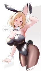  animal_ears armband armpits artist_name b-luck_coffee black_bow black_bowtie black_leotard black_pantyhose blonde_hair blush bow bowtie breasts character_name cleavage collar commentary commentary_request cropped_legs detached_collar fake_animal_ears fake_tail female girls&#039;_frontline grey_background highres large_breasts leotard looking_at_viewer mp40_(champagne_of_spades)_(girls&#039;_frontline) mp40_(girls&#039;_frontline) official_alternate_costume open_clothes open_mouth pantyhose pink_eyes playboy_bunny rabbit_ears rabbit_pose rabbit_tail red_armband short_hair side-tie_leotard simple_background smile solo strapless strapless_leotard tail teeth twitter_username two-tone_background upper_teeth_only white_background white_collar white_wrist_cuffs wrist_cuffs 