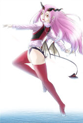  :d absurdres black_panties commentary_request demon_girl demon_horns demon_tail demon_wings eyeshadow female full_body hair_between_eyes highres horns long_hair long_hair_between_eyes looking_at_viewer low_wings makeup original panties pink_hair pointy_ears red_eyeshadow red_thighhighs shirt sleeves_past_wrists smile solo tail takatun223 thighhighs underwear white_background white_shirt wings yellow_eyes 