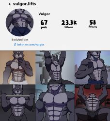  abs anthro athletic_wear barbell bottomwear breasts canid canine canis cellphone clothed clothing dumbbell electronics exercise ghosty_cult gym_bottomwear gym_shorts hi_res icon image_sequence instagram male mammal muscular muscular_anthro muscular_male nipples phone selfie shorts solo topless topless_anthro topless_male towel towel_around_waist towel_only vulgo vulgor_(far_beyond_the_world) weights wolf workout workout_equipment 