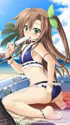  adjusting_clothes adjusting_swimsuit anklet arm_strap back barefoot beach bikini blue_bikini blue_innertube blush bracelet breasts choujigen_taisen_neptune_vs_sega_hard_girls cloud compa company_name contrail cooler d-pad dated day dripping eating feet female food food_on_body food_on_clothes food_on_face frilled_bikini frills from_side full_body green_eyes green_ribbons grey_hair hair_between_eyes hair_ribbon hand_up highres holding holding_food ice_cream if_(neptunia) inflatable_raft innertube jewelry leaning_forward legs lens_flare licking long_hair looking_at_viewer looking_back looking_to_the_side mikage_baku neptune_(series) ocean official_art on_ground one_side_up open_mouth outdoors palm_tree popsicle raised_eyebrows ribbon saliva sand sexually_suggestive sidelocks sitting sky small_breasts soles solo swim_ring swimsuit toes tongue tongue_out tree wariza watermark 