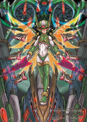  1boy android bad_id bad_pixiv_id boots commentary_request dual_wielding energy_blade energy_sword energy_wings green_eyes helmet holding holding_weapon ju-i male_focus mechanical_wings mega_man_(series) mega_man_zero_(series) mega_man_zero_2 photoshop_(medium) sage_harpuia_(mega_man) solo sword thigh_boots thighhighs transformation weapon wings 