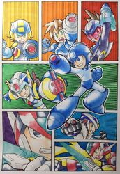  13ban 6+boys android angry arm_cannon armor bad_link beam_saber black_eyes black_gloves blonde_hair blue_gloves blue_helmet bodysuit brown_hair capcom collage commentary_request emphasis_lines fourth_armor_x_(mega_man) geo_stelar_(mega_man) gloves green_eyes helmet highres holding holding_weapon inset long_hair looking_to_the_side male_focus mega_man_(character) mega_man_(classic) mega_man_(series) mega_man_11 mega_man_battle_network_(series) mega_man_legends_(series) mega_man_star_force mega_man_volnutt mega_man_x_(series) mega_man_zero_(series) mega_man_zx megaman.exe model_zx_(mega_man) multiple_boys netnavi open_mouth over-1_(mega_man) paneled_background partial_commentary power_armor red-tinted_eyewear red_helmet rockman_xover serious speed_lines spiked_hair star_force_mega_man teeth tinted_eyewear traditional_media watercolor_pencil_(medium) weapon x_(mega_man) z_saber zero(z)_(mega_man) zero_(mega_man) 