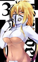  3 aqua_eyes arrancar bleach blonde_hair breasts female long_hair looking_at_viewer midriff navel number solo suitenjh tier_harribel underboob 