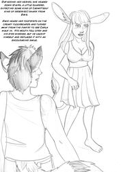  animal_humanoid arania barefoot blush breasts canid canid_humanoid canine canine_humanoid carla_(tcitw) cleavage clothed clothing dave_(tcitw) dipstick_tail dress duo english_text feet female fox_humanoid hair herm_(lore) humanoid long_hair male maleherm_(lore) mammal mammal_humanoid markings monochrome shirt tail tail_markings tail_tuft tailed_humanoid tank_top text the_cabin_in_the_woods_(arania) topwear tuft 