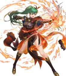  alternate_color alternate_costume armor arrow_(projectile) boots bow_(weapon) breasts capelet earrings feather_trim female fingerless_gloves fire fire_emblem fire_emblem:_the_blazing_blade fire_emblem_heroes full_body fur_trim gloves gold_trim gradient_clothes green_eyes green_hair hair_ornament high_ponytail highres holding holding_bow_(weapon) holding_weapon jewelry kakage knee_boots long_hair looking_away lyn_(brave_lady)_(fire_emblem) lyn_(brave_lady)_(resplendent)_(fire_emblem) lyn_(fire_emblem) medium_breasts non-web_source official_art open_mouth pelvic_curtain ponytail quiver short_sleeves smile solo thighs transparent_background weapon 