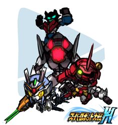  advance_of_zeta blue_eyes chibi clenched_hands commentary drill evangelion_(mecha) fusion glowing glowing_eye glowing_eyes glowing_mouth green_eyes gundam highres holding holding_polearm holding_weapon hololive lance logo_parody looking_at_viewer looking_down mazinger_(series) mazinger_z mecha mikochar mobile_suit_gundam neon_genesis_evangelion no_humans one-eyed open_mouth parody pekodam pinguinkotak polearm red_eyes robot sakura_miko science_fiction srw_cover subangelion subaru_duck super_robot super_robot_wars tr-6_woundwort usada_pekora virtual_youtuber weapon yellow_eyes zaku_ii_s_char_custom 