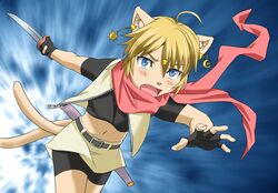  artist_request attacking blonde_hair blue_eyes feline furry midriff navel oerba_yun_fang open_mouth platin_(alios) short_hair 