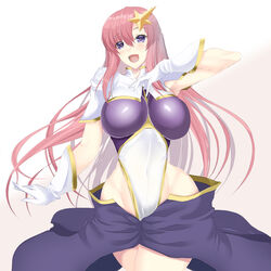  absurdres bad_id bad_pixiv_id breasts commentary_request female gloves groin gundam gundam_seed gundam_seed_destiny hair_ornament heart heart-shaped_pupils highleg highleg_leotard highres ill_(0022) impossible_clothes impossible_leotard large_breasts leotard meer_campbell pink_hair purple_leotard star_(symbol) star_hair_ornament symbol-shaped_pupils thong_leotard white_leotard 