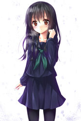  bad_id bad_pixiv_id black_hair black_pantyhose brown_eyes collarbone female highres long_hair long_sleeves original pantyhose school_uniform serafuku skirt smoke solo toake_mikage 