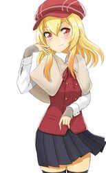  black_thighhighs blonde_hair cabbie_hat capelet commentary_request female hat highres ikkyuu_tensai ju_(old505) long_hair orange_eyes ryuugajou_nanana_no_maizoukin skirt solo thighhighs 