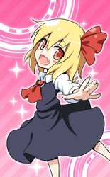  ascot blonde_hair blush_stickers bow commentary_request female gin&#039;you_haru hairbow highres oerba_yun_fang open_mouth outstretched_arms red_eyes rumia solo sparkle touhou 