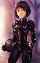  animification bad_id bad_pixiv_id black_hair bob_cut brown_eyes drivesuit female helmet lips mako_mori multicolored_hair pacific_rim photoshop_(medium) pilot_suit short_hair streaked_hair unworn_headwear unworn_helmet vincent_(hiyakuen) 