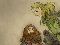  aragorn blonde_hair dwarf elf gimli human legolas lord_of_the_rings male male_focus middle_earth pointy_ears trio 