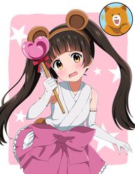  amayadori_machi animal_ears bare_shoulders bear bear_ears bear_tail blush bow brown_eyes brown_hair commentary_request elbow_gloves fake_animal_ears fake_tail female gloves hairband heart kei_(0497) kumai_natsu kumamiko outfit_2_(kumamiko) red_ribbon ribbon ribbon-trimmed_gloves ribbon_trim tail twintails wand wavy_mouth white_gloves 