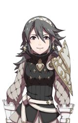  female fire_emblem fire_emblem_if grey_hair hairband messy_hair official_art simple_background smile soleil_(fire_emblem_if) solo upper_body 