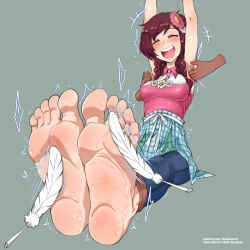  barefoot feet foot_focus highres klaudsanart restrained soles susukino_rinko tickling tickling_feet zanki_zero 