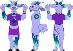  2020 alpha_channel anthro black_hooves blue_eyes blue_tongue bovid boxers_(clothing) caprine clothed clothing cloven_hooves crop_top curled_tail digital_drawing_(artwork) digital_media_(artwork) eyewear flat_colors fur glasses goat green_horn green_markings head_tuft hi_res hooves horn jaspering male mammal markings midriff model_sheet navel nude pantsless pawprint_clothing pince-nez pupils purple_body purple_boxers purple_clothing purple_crop_top purple_fur purple_shirt purple_topwear purple_underwear round_glasses shirt simple_background small_glasses smile snout solo standing striped_horn stripes tail tongue tongue_out topwear transparent_background tuft turnaround underwear unguligrade white_pupils 