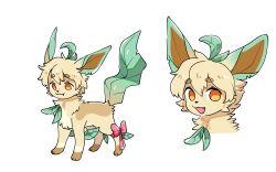  3_fingers 3_toes aishasoup bow_ribbon bust_portrait chest_tuft cute_fangs eeveelution fangs feet feral fingers fur generation_4_pokemon hair head_tuft hi_res leaf leaf_hair leafeon male marian_(leafeon) model_sheet nintendo open_mouth orange_eyes pale_fur paws plant plant_hair pokemon pokemon_(species) portrait pseudo_hair simple_background solo tan_body tan_fur tan_hair teeth toes tuft white_background 