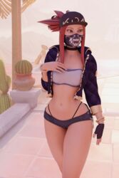  1girls 3d akali alternate_costume chaunguyen female female_only k/da_akali k/da_series league_of_legends solo strapless strapless_top strapless_topwear thong tubetop 