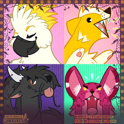  1:1 avian bird bust_portrait canid canine canis cawbaret chibi digital_media_(artwork) domestic_cat domestic_dog dragon felid feline felis hi_res icon mammal mythological_creature mythological_scalie mythology outline portrait scalie 