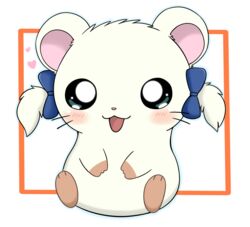  accessory azuo bijou_(hamtaro) blue_ribbon blush cricetid female feral fur hair_accessory hair_ribbon hamster hamtaro_(series) heart_symbol hi_res mammal ribbons rodent simple_background solo white_background white_body white_fur 