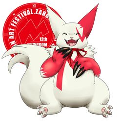  1:1 2020 ambiguous_gender closed_eyes darinscraps english_text feral fur generation_3_pokemon happy markings nintendo pokemon pokemon_(species) red_markings smile solo text white_body white_fur zangoose zangoose_day 