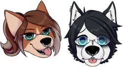  alpha_channel anthro blue_eyes brown_body brown_fur canid canine canis cross digital_media_(artwork) domestic_dog duo emo_haircut facial_piercing fangs female fur green_eyes headshot_portrait herding_dog hi_res husky looking_at_viewer lyanali male mammal nordic_sled_dog nose_piercing nose_ring outline pastoral_dog piercing portrait ring_piercing rivey_ravenheart sagezilla septum_piercing spitz sticker teeth telegram_sticker tongue tongue_out welsh_corgi white_body white_fur white_outline 