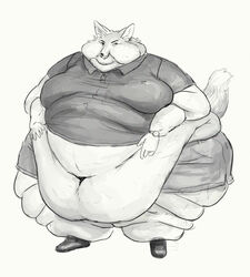  2020 anthro belly belly_overhang big_belly black_and_white bottomwear canid canine cettus chubby_cheeks clock clothed clothing corsac_fox fat_rolls footwear fox hands_on_stomach hi_res lawrence_bosko male mammal monochrome moobs morbidly_obese morbidly_obese_anthro morbidly_obese_male obese obese_anthro obese_male overweight overweight_anthro overweight_male pants polo_shirt shirt shoes shorts simple_background solo standing topwear true_fox watch white_background wristwatch 