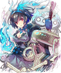  :o alice_(sinoalice) blue_dress blue_gloves blue_hair breasts cleavage dress female gloves hair_between_eyes haku_(sabosoda) headband holding holding_sword holding_weapon looking_at_viewer nightmare_(sinoalice) open_mouth red_eyes short_hair short_sleeves sinoalice solo sword weapon 