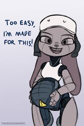  2023 2:3 4_fingers animatronic anthro armor caution_sign dialogue digital_drawing_(artwork) digital_media_(artwork) disney english_text female fingers grey_body grey_eyes grey_sclera headgear helmet hi_res holding_belly judy_hopps lagomorph leporid machine mammal open_mouth pregnant pregnant_anthro pregnant_female pregnant_robot rabbit robo_judy robot robot_anthro solo talking_to_viewer text thick_thighs twokindswierdo white_helmet wide_hips wire zootopia 