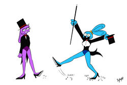  3:2 alternate_species anthro bare_legs beanie_(roommates) bent_leg black_clothing black_coat black_footwear black_hat black_headwear black_high_heels black_tie_(suit) black_topwear blue_clothing blue_panties blue_underwear bonbon_(roommates) bonnie_(fnaf) bow_tie buckteeth cane clothing coat dance_shoes dancewear dancing dress_shirt duo female female/female five_nights_at_freddy&#039;s five_nights_at_freddy&#039;s_2 footwear furrification hat headgear headwear hi_res high_heels holding_cane holding_object hykez87 impact_lines kick lagomorph leotard_under_jacket leporid mammal motion_lines onomatopoeia panties plantigrade purple_clothing purple_panties purple_underwear rabbit raised_leg roommates_(disambiguation) scottgames shirt shoes showgirl sound_effects suit tailcoat tap_dancing tap_shoes tapping tapping_foot teeth text top_hat topwear toy_bonnie_(fnaf) underwear weaver_bonnie 