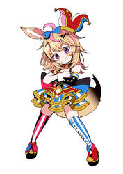  absurdres ahoge animal_ears bare_shoulders bird blonde_hair blush bow braid breasts chibi female fox_ears fox_girl fox_tail hair_ornament hat highres hololive ichijo_rei long_hair looking_at_viewer multicolored_hair omaru_polka omaru_polka_(1st_costume) open_mouth pink_hair purple_eyes smile streaked_hair tail tutu virtual_youtuber 