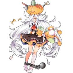  ascot axe ball_and_chain_restraint bandage_on_leg bandage_over_one_eye bandaged_leg bandages bat_(animal) black_skirt blue_skirt bolt_(hardware) candy female food full_body girls&#039;_frontline gun gun_to_head hair_tubes halloween halloween_costume handgun hat hippos holding holding_gun holding_stuffed_toy holding_weapon layered_skirt lollipop long_hair long_sleeves looking_at_viewer makarov_(girls&#039;_frontline) makarov_(pumpkin_mishka)_(girls&#039;_frontline) makarov_pm multicolored_clothes multicolored_skirt object_through_head official_alternate_costume official_art orange_skirt pumpkin red_ascot red_eyes shirt simple_background skirt smile solo standing stuffed_animal stuffed_toy sword_in_head third-party_source tombstone transparent_background very_long_hair weapon white_hair white_shirt 