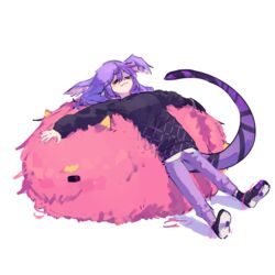  :3 black_footwear braid closed_eyes creature dragon dragon_tail dragoon_(selen_tatsuki) female head_wings jess_(p2eocene) lying medium_hair nijisanji nijisanji_en pants purple_hair purple_pants selen_tatsuki selen_tatsuki_(1st_costume) shoes sleeping sneakers tail twin_braids untied_footwear virtual_youtuber white_background wings 