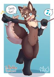  2022 acky05 anthro black_body black_fur black_nose blue_background blue_eyes brown_body brown_fur brown_hair canid canine chest_tuft collar cuffs_(clothing) digital_drawing_(artwork) digital_media_(artwork) english_text fluffy fluffy_tail foshka full-length_portrait fur gloves_(marking) hair hi_res leash leash_pull leg_markings looking_at_viewer male mammal maned_wolf markings multicolored_body multicolored_fur multicolored_hair on_one_leg open_mouth portrait simple_background smile socks_(marking) solo standing tail tan_hair text thick_tail tuft 