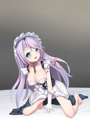  :d absurdres apron arm_support azur_lane barefoot bed_sheet belfast_(azur_lane) belfast_(azur_lane)_(cosplay) black_dress blue_eyes blush braid breasts broken broken_chain chains chinese_commentary cleavage clothes_lift collar collarbone commentary_request cosplay covered_nipples crotch_grab dress dress_lift female french_braid frilled_apron frilled_dress frilled_gloves frilled_sleeves frills full_body gloves grey_background grey_hair hair_between_eyes hair_ribbon hanging_breasts head_tilt highres kneeling large_breasts lifting_own_clothes long_dress long_hair looking_at_viewer maid maid_apron maid_headdress open_mouth ribbon shadow sidelocks simple_background sleeveless sleeveless_dress smile solo teeth the_hermit upper_teeth_only very_long_hair vestal_(azur_lane) white_apron white_gloves white_headwear 