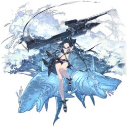  animal architect_(girls&#039;_frontline) architect_(nvw_model)_(girls&#039;_frontline) armpits arms_up asymmetrical_gloves bare_legs belt black_belt black_choker black_gloves black_hair black_one-piece_swimsuit breasts bright_pupils casual_one-piece_swimsuit choker elbow_gloves female fingerless_gloves fingernails fins full_body gills girls&#039;_frontline gloves grin gunlance hair_ornament highres hip_armor holding holding_rocket_launcher holding_weapon large_breasts long_hair motion_lines nail_polish navel no_socks official_art one-piece_swimsuit one_side_up pink_eyes pink_nails platform_footwear ringed_eyes rocket_launcher sangvis_ferri shark sharp_teeth smile solo splashing swimsuit teeth third-party_source toeless_footwear toenail_polish toenails toes transparent_background transparent_footwear v-shaped_eyebrows very_long_hair water water_elemental weapon white_pupils xiao_qiang_sang 