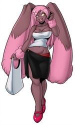  2016 3:5 amber_eyes anthro arm_tuft avencri bottomwear bra breasts brown_body brown_fur buckteeth cellphone cleavage clothed clothing colored_nails electronics female fingers fur generation_4_pokemon hair hi_res humanoid_hands long_hair lopunny midriff miniskirt nails navel nintendo open_mouth open_smile phone pink_hair pokemon pokemon_(species) pokemorph red_nails shiny_pokemon shopping_bag skirt smile solo survival_of_the_fittest teeth tiffany_harkick topwear tube_top tuft underwear upstairstudios visible_underwear walking wrist_tuft 