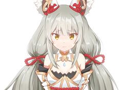  absurdres animal_ears breasts cat_ears chest_jewel detached_sleeves facial_mark female grey_hair highres kageyasu long_hair looking_at_viewer low_twintails nia_(blade)_(xenoblade) nia_(xenoblade) small_breasts solo spoilers twintails very_long_hair xenoblade_chronicles_(series) xenoblade_chronicles_2 yellow_eyes 