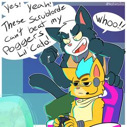  1:1 anthro avocato clothed clothing dialogue digital_media_(artwork) duo english_text father_(lore) father_and_child_(lore) father_and_son_(lore) felid feline final_space fizzyjay hi_res humor little_cato male mammal parent_(lore) parent_and_child_(lore) parent_and_son_(lore) simple_background son_(lore) speech_bubble text ventrexian 