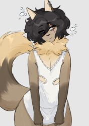  absurd_res anthro bubble clothing drunk drunk_bubble femboy fur hair hi_res hyena iwaiz male mammal messy_hair neck_tuft piercing scar shirt solo substance_intoxication tail tex_(maxiscutetbh) tired topwear tuft undershirt wide_hips 