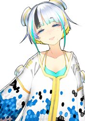  aqua_hair black_hair blonde_hair blue_eyes closed_mouth collarbone commentary_request dots female freckles highres lips long_sleeves looking_at_viewer mole mole_under_mouth multicolored_hair pixiv&#039;s_virtual_youtuber_audition short_hair smile solo upper_body virtual_youtuber white_hair wide_sleeves yae_(mono110) 