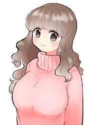  bad_id bad_pixiv_id blush brown_eyes brown_hair eyelashes female fumu_(guriguri) highres hisone_to_masotan hitomi_mayumi long_hair looking_at_viewer pink_sweater simple_background smile solo standing sweater upper_body white_background 