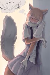  2018 animal_humanoid avian avian_humanoid bodily_fluids bottomwear breasts brown_body brown_fur brown_hair canid canid_humanoid canine canine_humanoid canvassolaris clothed clothing duo female fluffy fluffy_tail fox_humanoid fur hair hi_res humanoid inner_ear_fluff kemono_friends mammal mammal_humanoid neck_tuft necktie sandy_(kemono_friends) shirt shoebill_(kemono_friends) skirt solo_focus tail tears topwear tuft white_body white_fur 