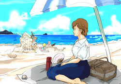  amuro_ray beach character_request family glasses gundam guntank kamaria_ray lolicon mobile_suit_gundam tem_ray younger 