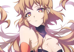  alternate_hair_length alternate_hairstyle bad_id bad_pixiv_id black_choker breasts brown_hair choker cleavage closed_mouth collarbone detached_sleeves female floating_hair highres long_hair looking_at_viewer medium_breasts orange_sleeves senki_zesshou_symphogear senki_zesshou_symphogear_xd_unlimited shiny_skin solo strapless tachibana_hibiki_(symphogear)_(another) upper_body very_long_hair yellow_eyes yukitsuba_hina 